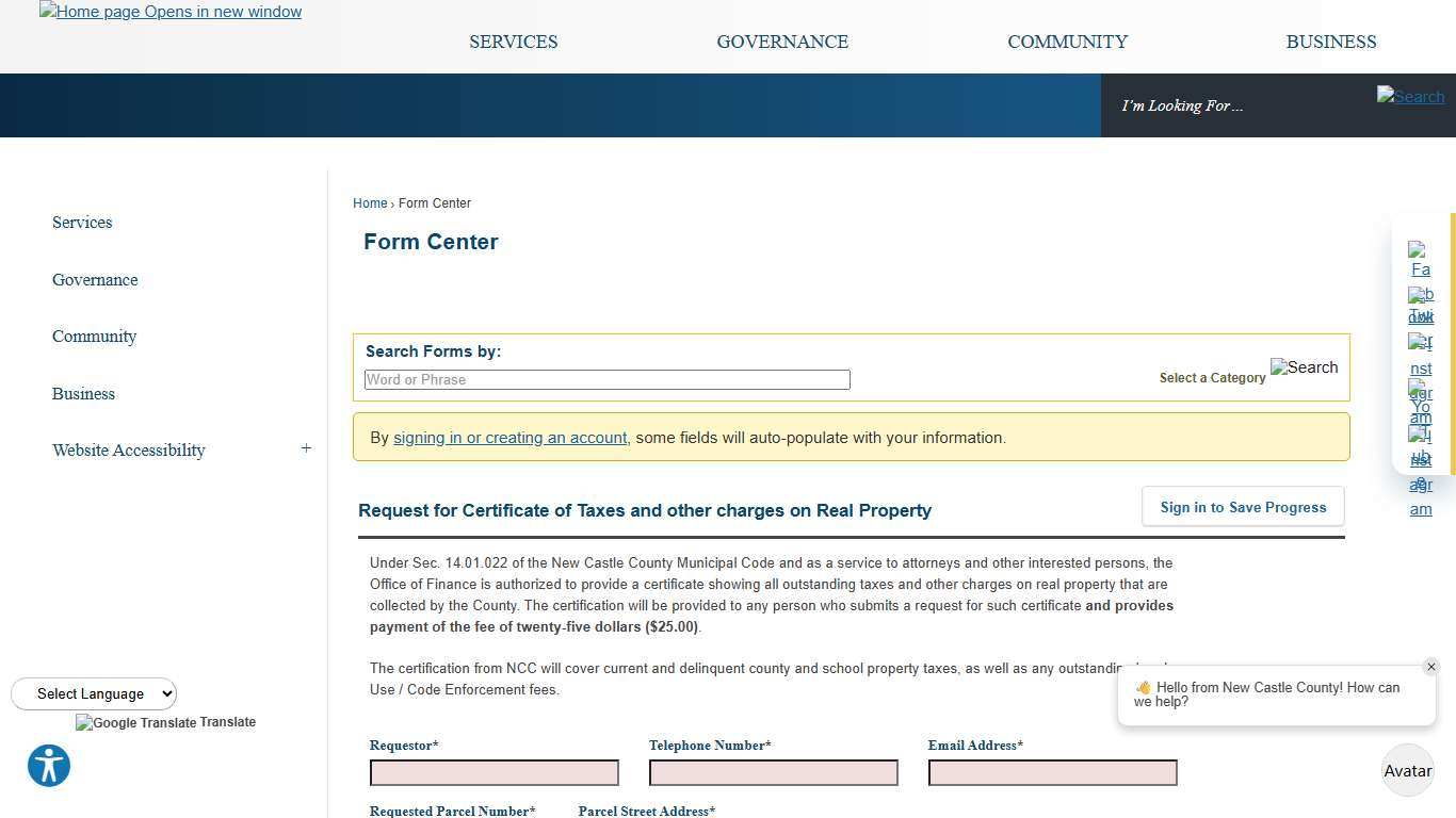 Form Center • Request for Certificate of Taxes and other cha