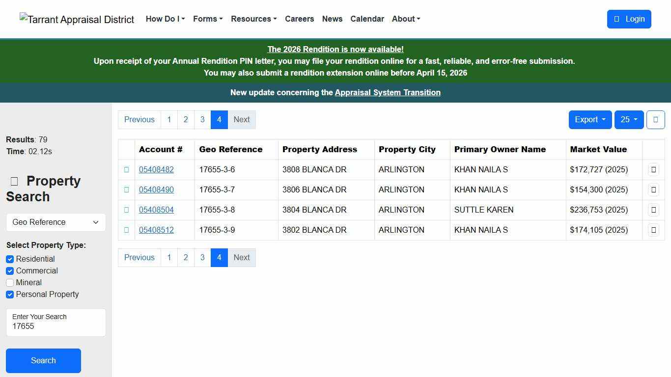 Property Search Results - Tarrant Appraisal District
